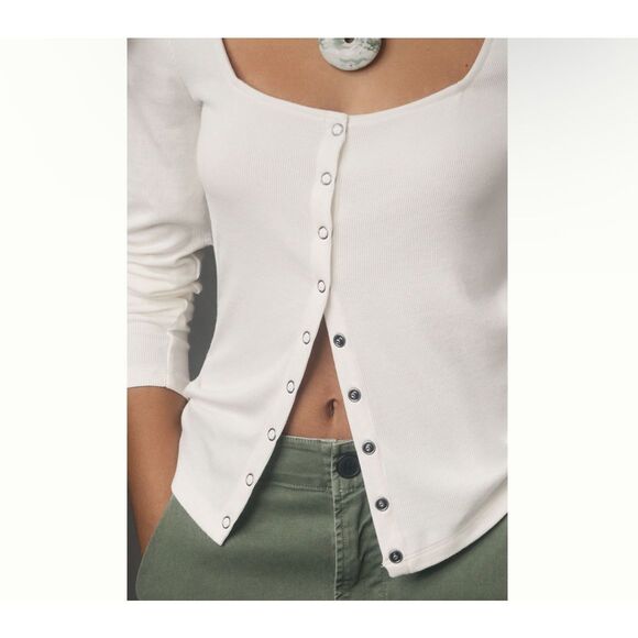 Anthropologie Maeve White Button-Up Shirt - Picture 5 of 9